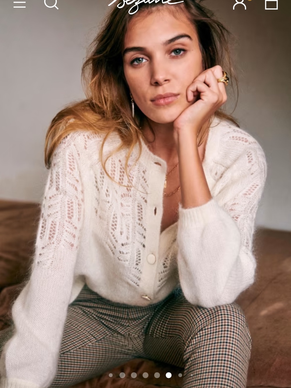 Sezane Cream Lace Knit Cardigan Sweater